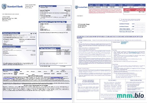 Południowa Afryka Standard Bank wyciąg z kredytu hipotecznego w formatach Word i PDF 1-2
